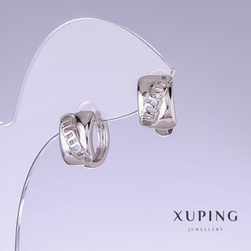 עגילים Xuping, אורך 14 מ״מ, עובי 8 מ״מ, בציפוי רודיום