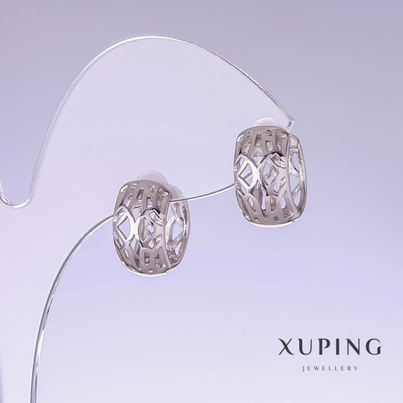 עגילי Xuping, אורך 14 מ״מ, עובי 8 מ״מ, ציפוי רודיום