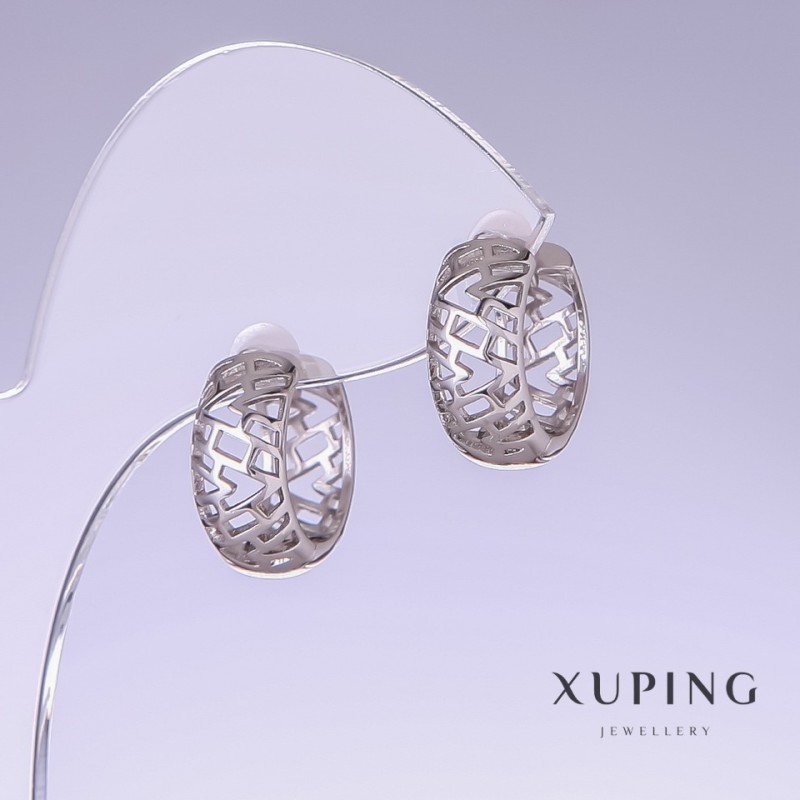 עגילי Xuping, אורך 16 מ״מ, עובי 7 מ״מ, ציפוי רודיום