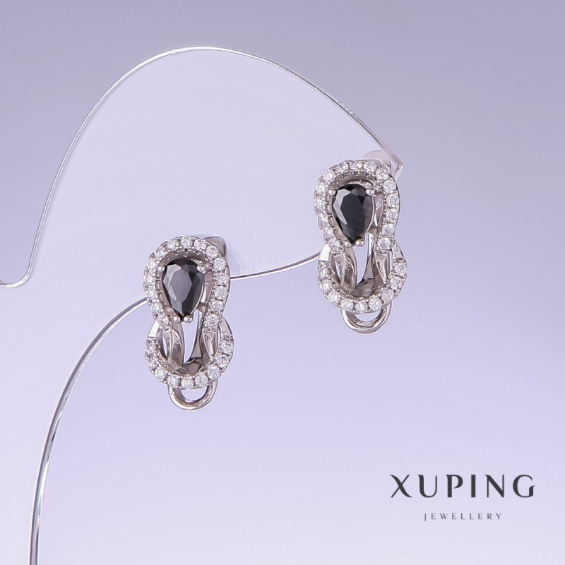 עגילים Xuping עם זירקונים שחורים, אורך 17 מ״מ, עובי 9 מ״מ, ציפוי ורודיום