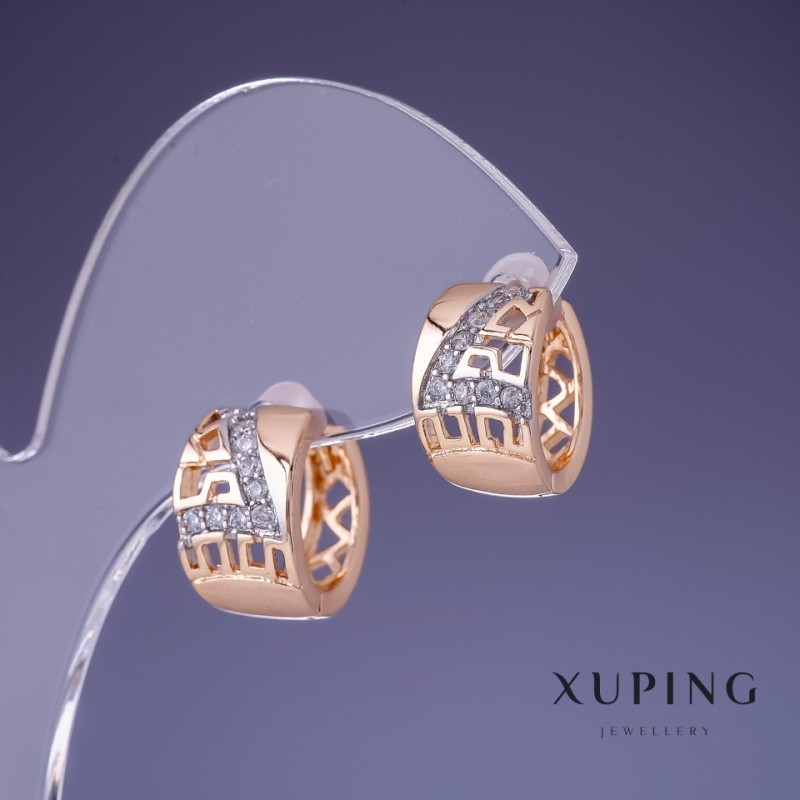 עגילים Xuping 14×8 mm בזהב מצופה 18K עם זרקונים לבנים