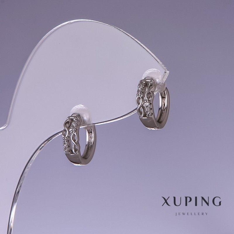 עגילי Xuping עם זרקונים לבנים 11×4 מ״מ ציפוי رודיום