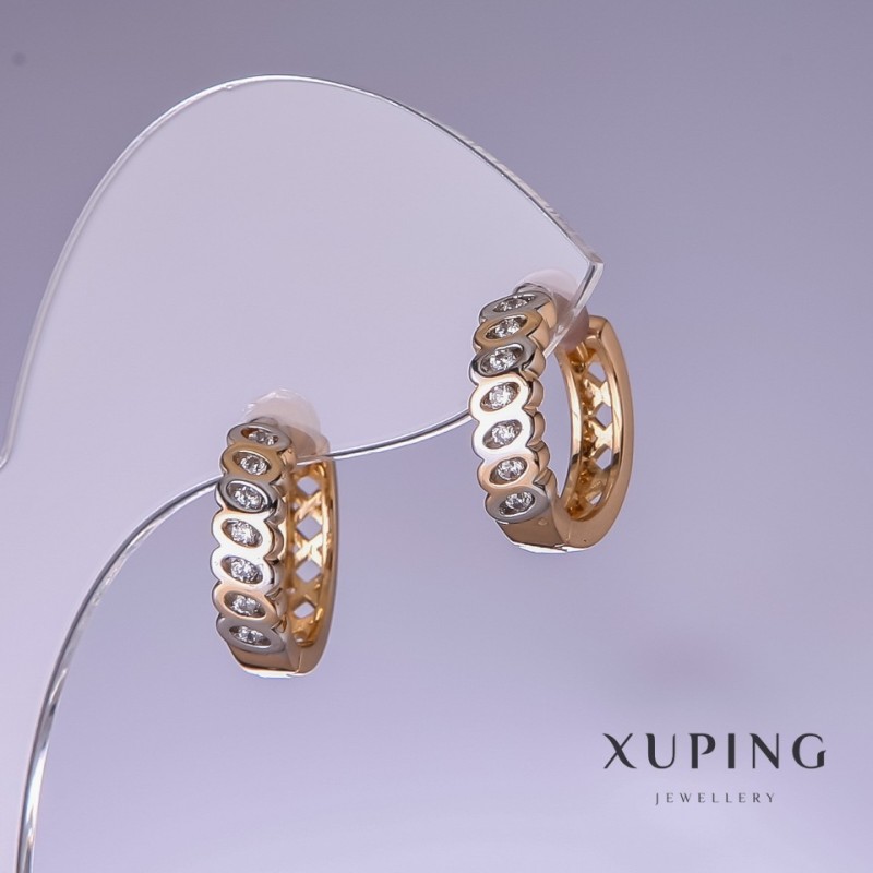 עגילי Xuping עם זירקונים לבנים 15×4 מ"מ רודיום, ציפוי 18 קראט