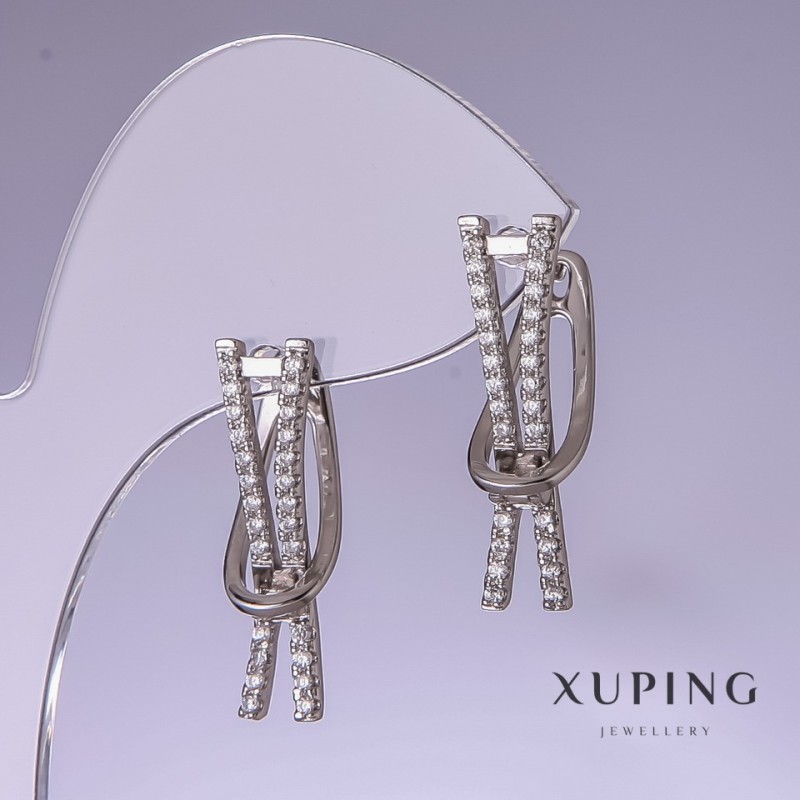 עגילים Xuping עם זרקונים לבנים 25×7 מ״מ בציפוי רודיום
