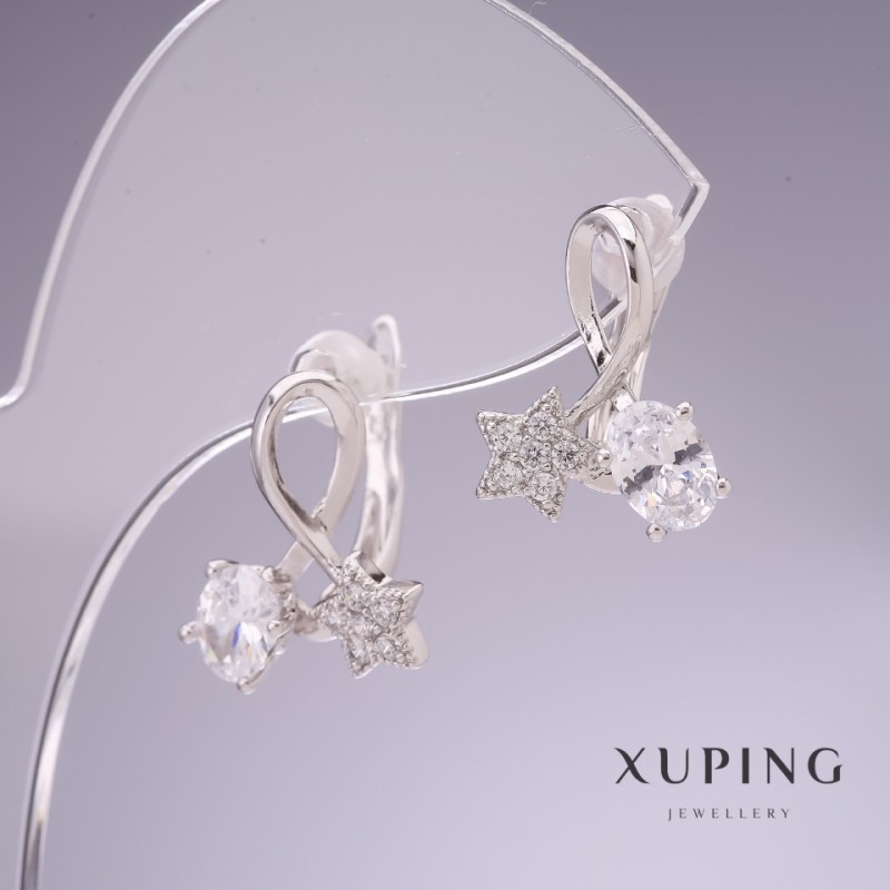 עגילים Xuping עם זירקונים לבנים «כוכבים» 17×14 מ״מ — ציפוי רודיום