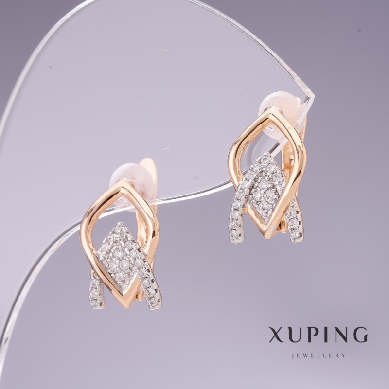 עגילים Xuping עם קריסטלים לבנים, 14×9 מ״מ, רודיום, זהב מצופה 18 קראט