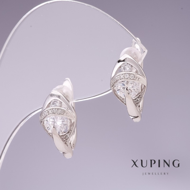 עגילים Xuping עם זרקונים לבנים 14×9 מ״מ רודיום מצופים