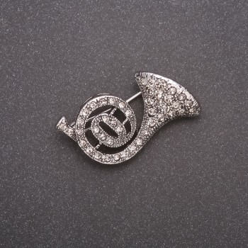 סיכה בצורת צינור עם זרקונים, מתכת אפורה 30×20 מ״מ