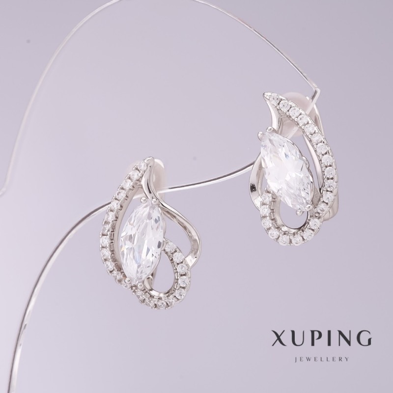 עגילים Xuping עם זירקונים לבנים, קוטר 9 מ״מ, אורך 17 מ״מ, ורודיום