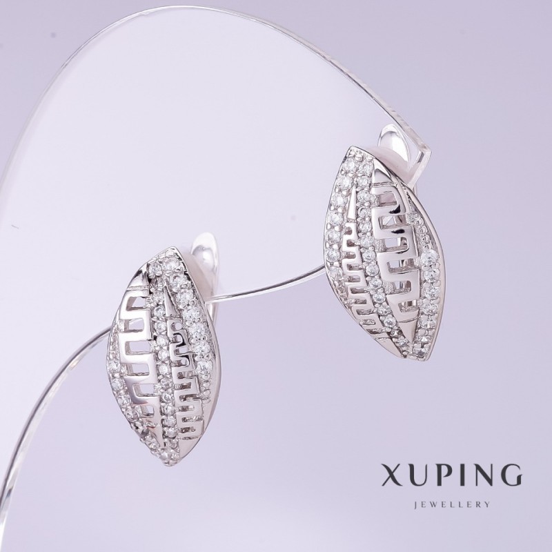 עגילים Xuping עם זירקונים לבנים, קוטר 10 מ״מ, אורך 18 מ״מ ורודיום