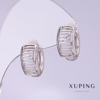 עגילים Xuping בציפוי רודיום, קוטר 8 מ״מ, אורך 14 מ״מ