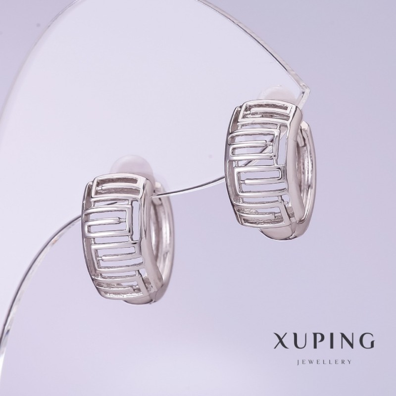עגילים Xuping בציפוי רודיום, קוטר 8 מ״מ, אורך 14 מ״מ