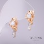 עגילים Xuping עם אבנים לבנות 20×10 מ״מ, ציפוי זהב 18 קראט