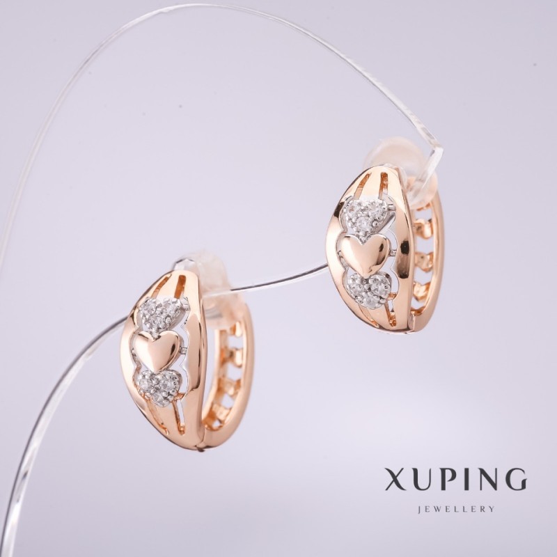 עגילי Xuping עם זירקונים לבנים, 14×7 מ״מ, ציפוי זהב 18 קראט