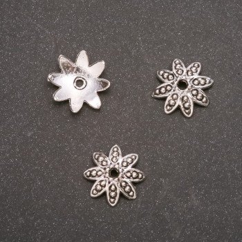 אביזר קצה לחרוזים – מתכת אפורה 14 מ״מ, קוטר חור פנימי 2 מ״מ, אריזה 20 יחידות