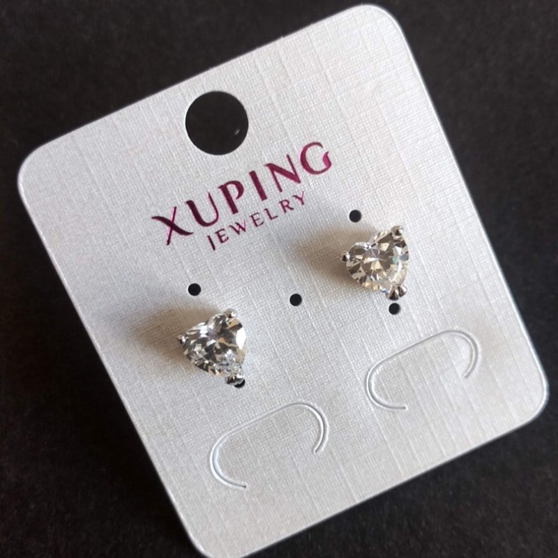 עגילים Xuping – עגילי סטוד בצורת לבבות, קוטר 8 מ״מ, אורך 8 מ״מ, ציפוי רודיום