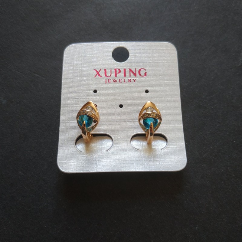 עגילי Xuping עם אבני תכלת 15×12 מ״מ, ציפוי זהב 18K