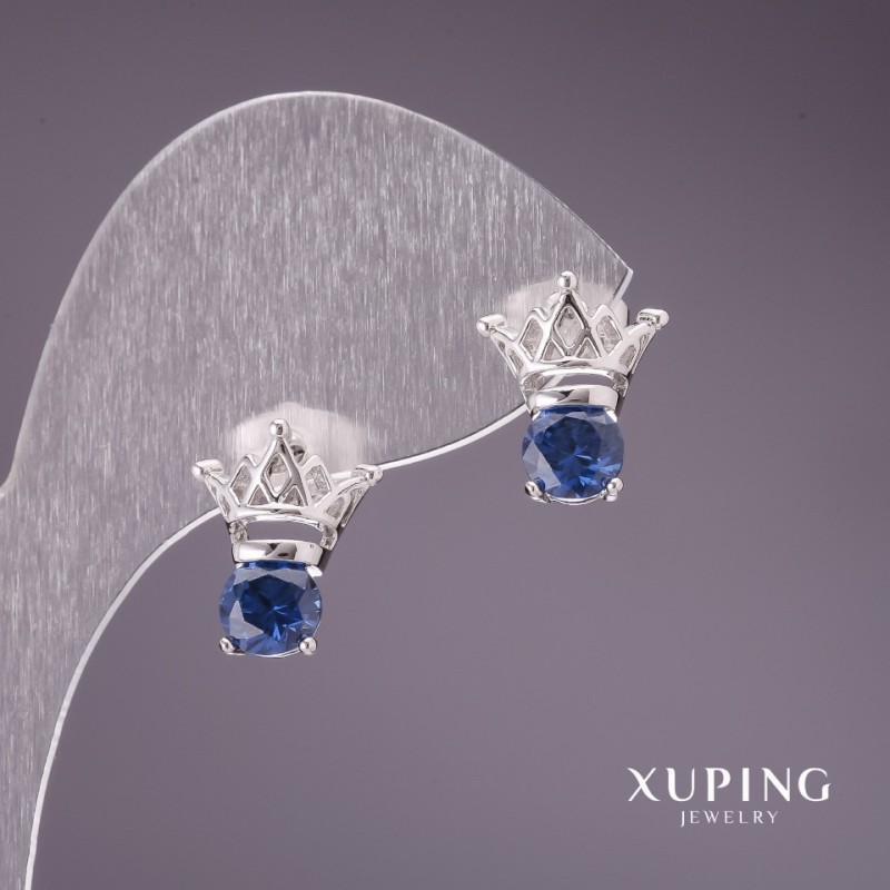 עגילים Xuping עם אבנים כחולות 12×13 מ״מ, מצופים רודיום