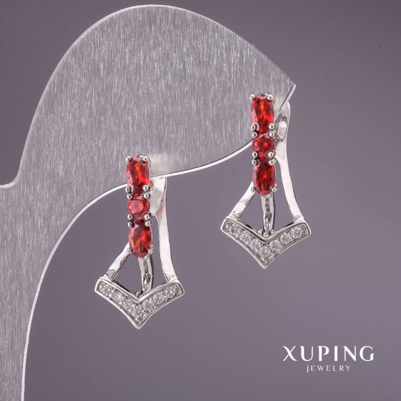 עגילי Xuping עם אבנים אדומות ורודיום