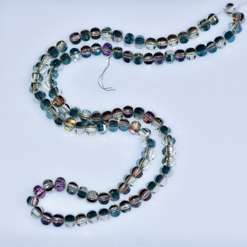 גרגרי קריסטל בסגנון סווארובסקי חום בהיר, כדור משונן עם ציפוי «ירוק בנזין», קוטר 5×4 מ״מ, חוט לאורך 4 ס״מ