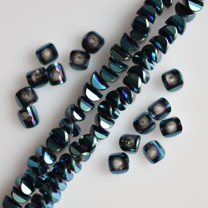חרוזים קריסטליים בסגנון «Swarovski» כהה גל הים עם ציפוי «בנזין», קוטר 2,5×4 מ״מ, חוט אורך 48 ס״מ