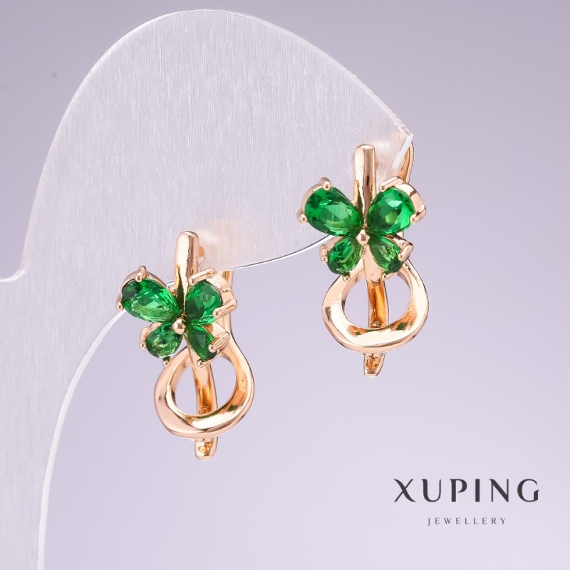 עגילי Xuping בזהב מצופה 18K עם אבנים ירוקות 20×11 מ״מ