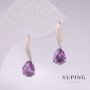 עגילים Xuping זהב מצופה 18K, רודיום עם אבני סגולות וזירקונים לבנים 21×7 מ״מ