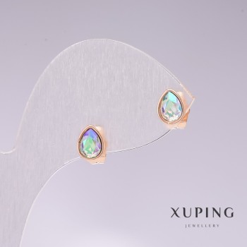 עגלי סטוד כדוריים Xuping בצורת טיפות עם אבן כחולה «בנזין» זהב 18K 18×7 מ״מ
