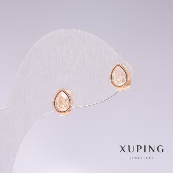 עגילי פוסטים בצורת טיפות Xuping עם אבן לבנה «בנזין», ציפוי זהב 18K, 18×7 מ״מ
