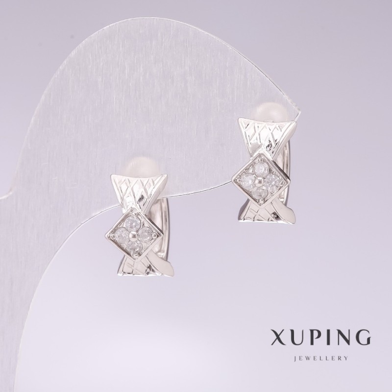 עגילים Xuping רודיום עם אבני סטרז לבנות 7×12 מ״מ