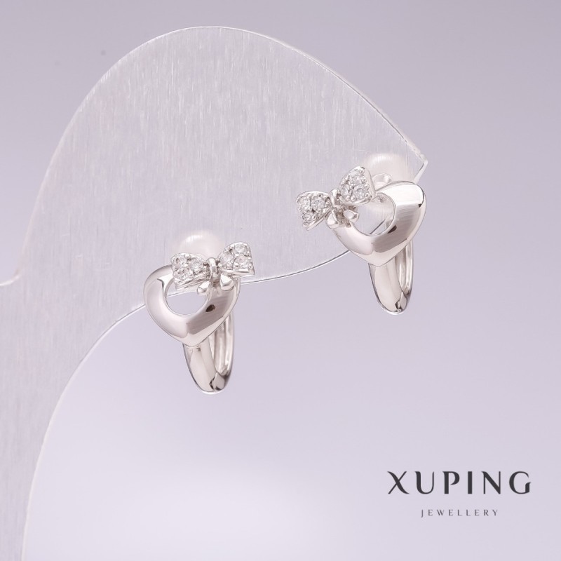 עגילי Xuping ורודיום עם זרקונים לבנים 11×17 מ״מ