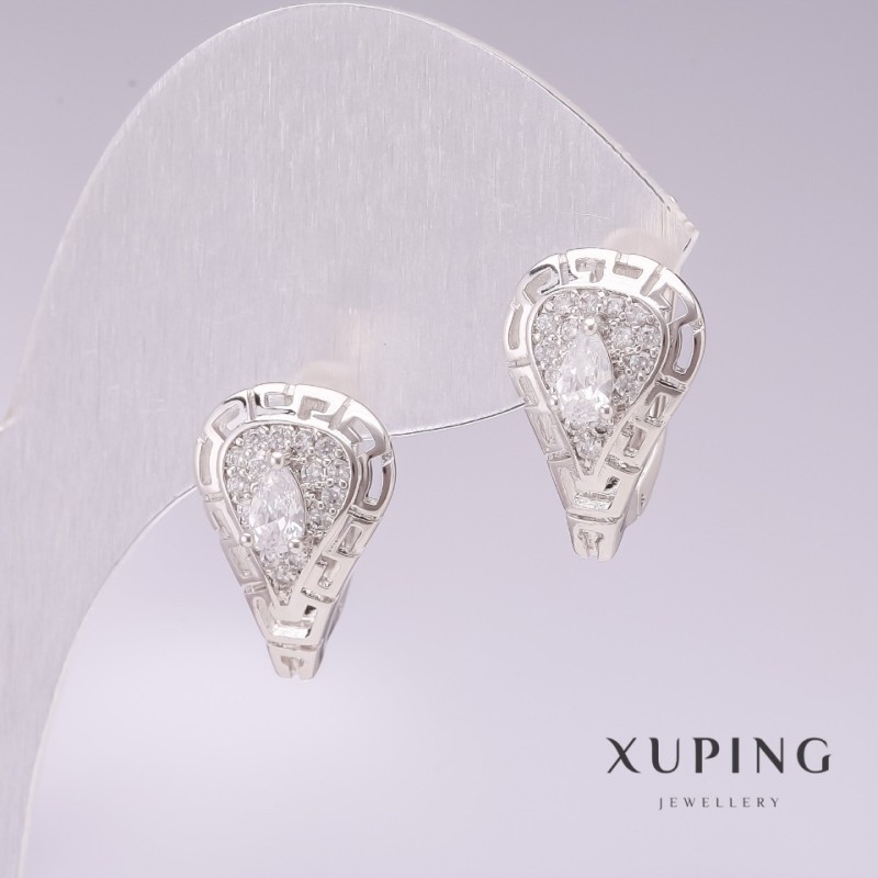 עגילים Xuping רודיום עם אבני לבנות וזרקונים לבנים 11×17 מ״מ