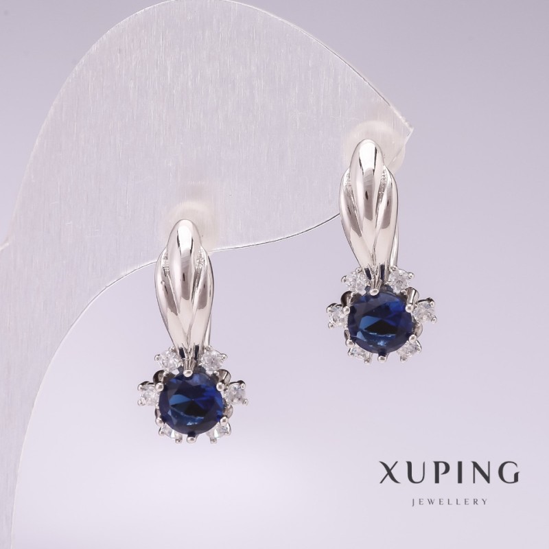 עגילים Xuping רודיום עם אבני כחולות 21×10 מ״מ