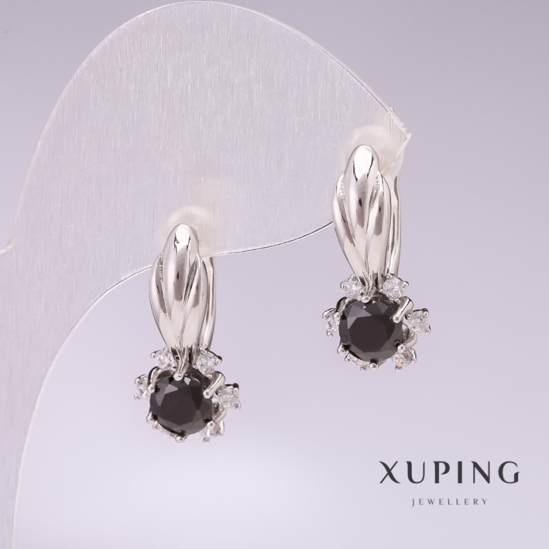 עגילים Xuping רודיום עם אבנים שחורות 21×10 מ״מ