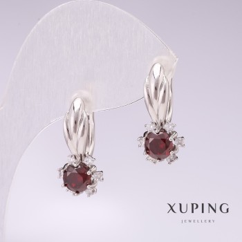 עגילים Xuping רודיום עם אבני אדומות 21×10 מ״מ