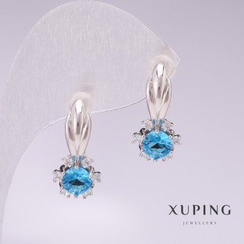 עגילים Xuping ורודיום עם אבני כחולות 21×10 מ״מ