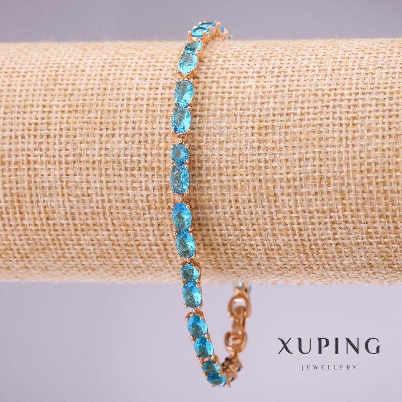 צמיד Xuping עם אבני תכלת, עובי 4 מ״מ, אורך 18–20 ס״מ, מצופה בזהב עם שרשרת הארכה