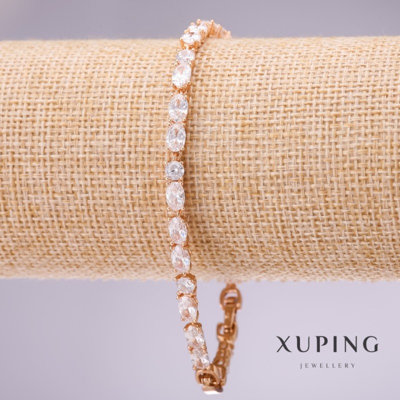 צמיד Xuping עם אבני לבן, עובי 4 מ״מ, אורך 18–20 ס״מ, מצופה זהב עם שרשרת הארכה