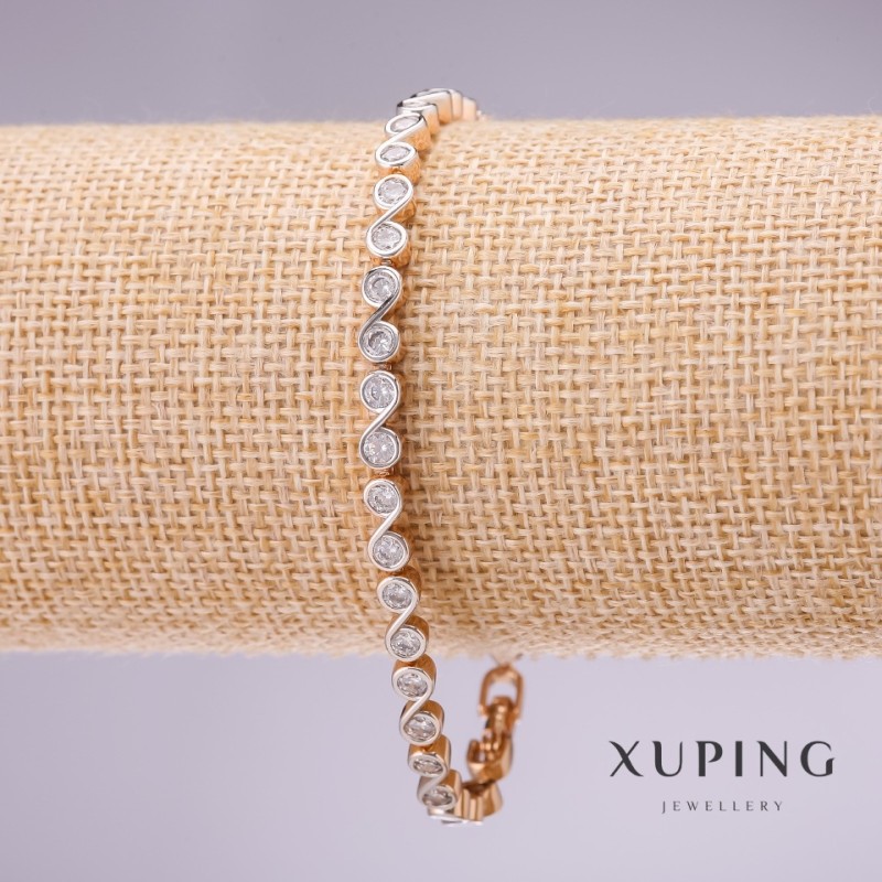צמיד Xuping עם אבני לבנים אינסוף, עובי 4 מ"מ, אורך 17–19 ס"מ, זהב מצופה עם שרשרת הארכה