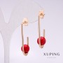 עגילים Xuping עם חרוז מאיורקה אדום 34×8 מ״מ ציפוי זהב 18K