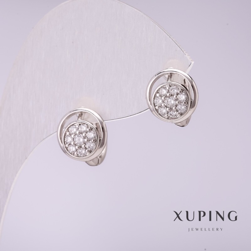 עגילי Xuping עם זרקונים לבנים בגודל 10×12 מ״מ, ציפוי רודיום