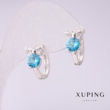 עגילים Xuping «ינשופים עם אבני כחולות» 15×9 מ״מ ציפוי רודיום