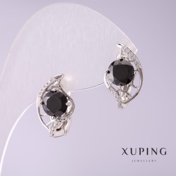 עגילים Xuping עם אבנים שחורות 17×10 מ״מ ורודיום