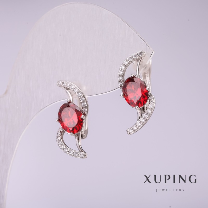 עגילי Xuping עם אבנים אדומות בציפוי רודיום