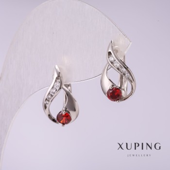 עגילים Xuping עם אבני אדומות 17×10 מ״מ בציפוי רודיום