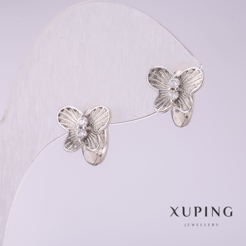 עגילים Xuping פרפרים עם אבני סטרז לבנות 10×10 מ״מ מצופים ברודיום