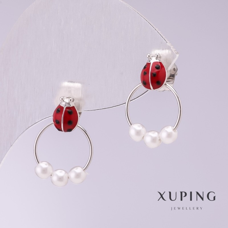 עגילי Xuping חיפושיות האלוהים אדום אמייל 18×11 מ״מ רודיום