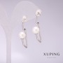 עגילים Xuping עם פנינים לבנות של מאיורקה 34×8 מ״מ רודיום