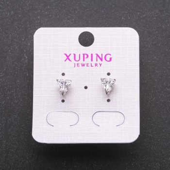 עגילים בודדים כדוריים Xuping עם אבנים לבנות, מסגרת בצורת "לב", 6×7 מ״מ, רודיום