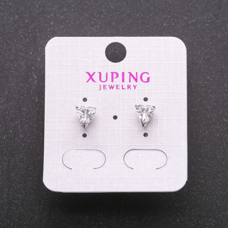עגילים בודדים כדוריים Xuping עם אבנים לבנות, מסגרת בצורת "לב", 6×7 מ״מ, רודיום